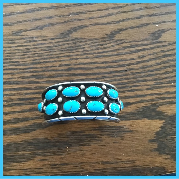 VTG PL BEGAY SHADOWBOX STERLING TURQUOISE CUFF - Picture 5 of 8
